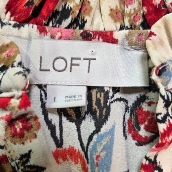 LOFT Women Red Airy Floral Boho Ruffle Neck Crochet Lace Trim Blouse Top Large - Picture 3 of 9